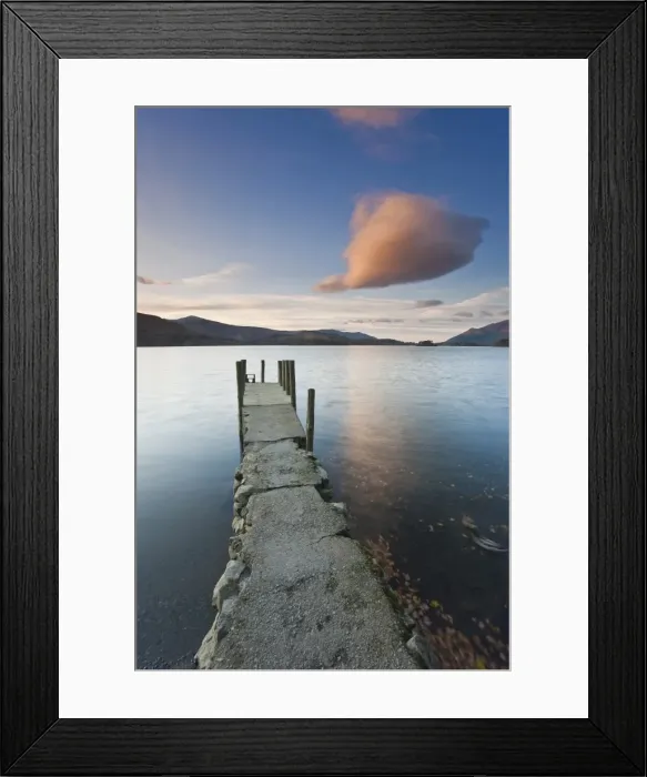 Framed Print : Cloud formation and wooden jetty at Barrow Bay landing, Derwent Water, Lake District National Park Framed Print : Cloud formation and wooden jetty at Barrow Bay landing, Derwent Water, Lake District National Park