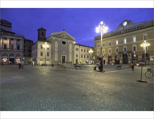 Piazza della Repubblica at dusk, Jesi, Marche, Italy, Europe