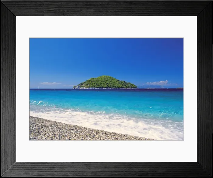 Framed Print : Skopelos island, view from Milia Beach to an island, Sporades, Greek Islands Framed Print : Skopelos island, view from Milia Beach to an island, Sporades, Greek Islands