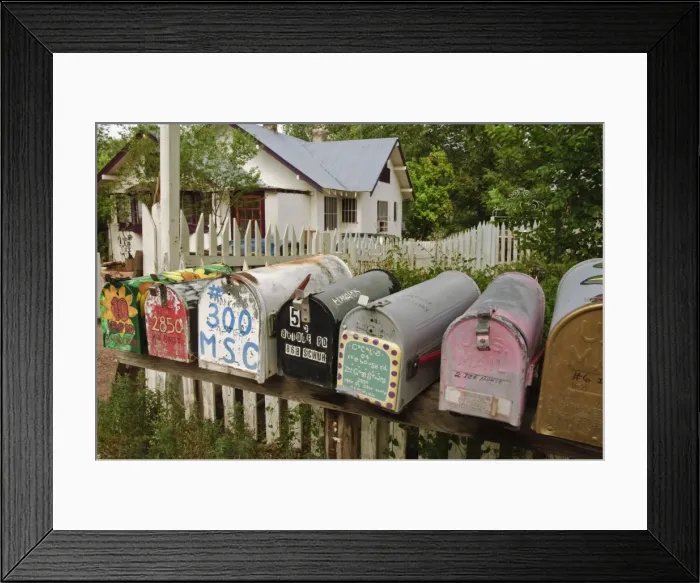 Framed Print : Colourful mailboxes in Madrid, New Mexico, United States of America, North America Framed Print : Colourful mailboxes in Madrid, New Mexico, United States of America, North America
