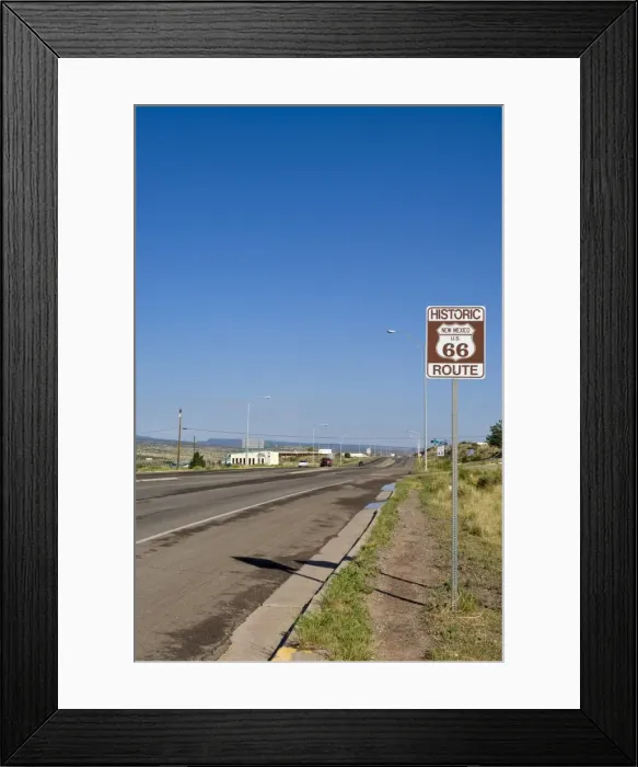 Framed Print : Road sign along historic Route 66, New Mexico, United States of America, North America Framed Print : Road sign along historic Route 66, New Mexico, United States of America, North America