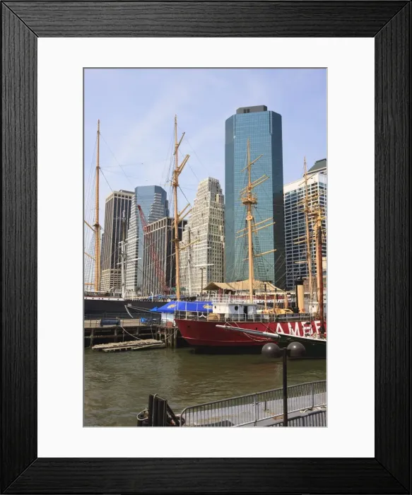Framed Print : South Street Seaport and Lower Manhattan buildings, New York City, New York Framed Print : South Street Seaport and Lower Manhattan buildings, New York City, New York