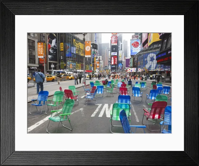 Framed Print : Garden chairs in the road for the public to sit in the pedestrian zone of Times Square Framed Print : Garden chairs in the road for the public to sit in the pedestrian zone of Times Square