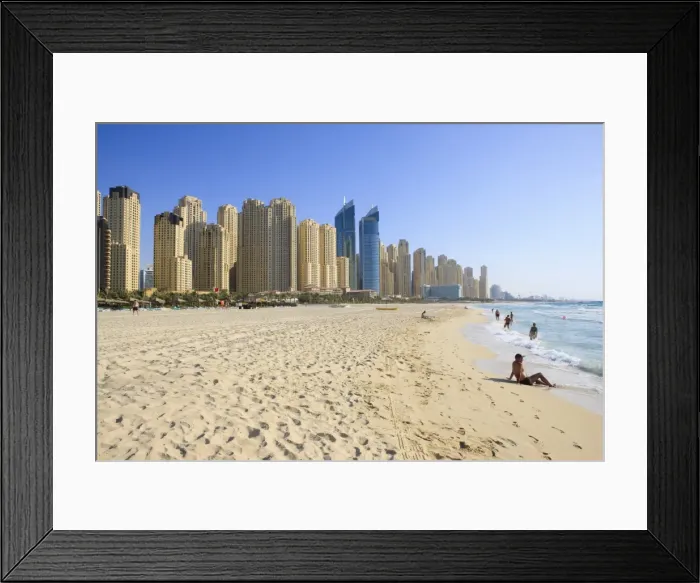 Framed Print : Hotel and apartment buildings along the seafront, Dubai Marina, Dubai, United Arab Emirates Framed Print : Hotel and apartment buildings along the seafront, Dubai Marina, Dubai, United Arab Emirates