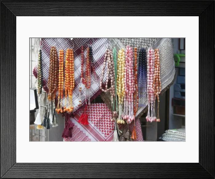 Framed Print : Middle Eastern scarves and beads, Doha, Qatar, Middle East Framed Print : Middle Eastern scarves and beads, Doha, Qatar, Middle East