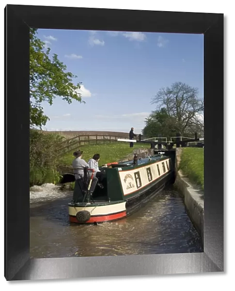 Narrow boat on the Llangollen Canal going through the Locks at Grindley Brook
