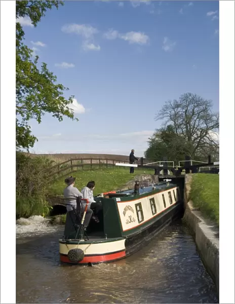Narrow boat on the Llangollen Canal going through the Locks at Grindley Brook