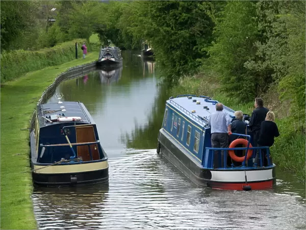 Narrow boats cruising the Llangollen Canal, England, United Kingdom, Europe
