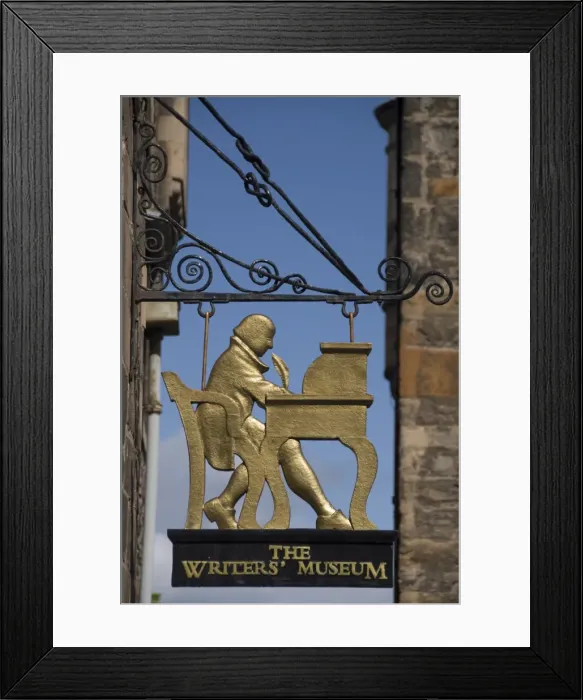 Framed Print : Sign for the Writers Museum off the Royal Mile, Edinburgh, Lothian Framed Print : Sign for the Writers Museum off the Royal Mile, Edinburgh, Lothian