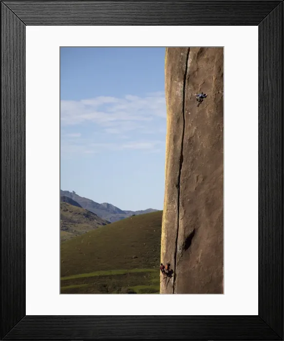 Framed Print : Two climbers tackle a difficult route on a huge buttress on the Tsaranoro Massif Framed Print : Two climbers tackle a difficult route on a huge buttress on the Tsaranoro Massif