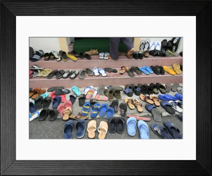 Framed Print : Shoes outside mosque during Friday prayers, Masjid Kampung Mosque, Kuala Lumpur Framed Print : Shoes outside mosque during Friday prayers, Masjid Kampung Mosque, Kuala Lumpur