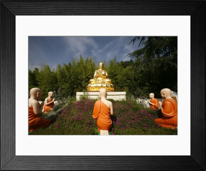 Framed Print : Statues of Buddha with his disciples in Benares, Sainte-Foy-Les-Lyon, Rhone Framed Print : Statues of Buddha with his disciples in Benares, Sainte-Foy-Les-Lyon, Rhone