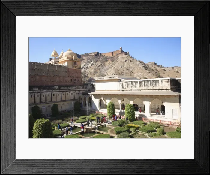 Framed Print : Garden, Amber Fort Palace with Jaigarh Fort or Victory Fort above, Jaipur