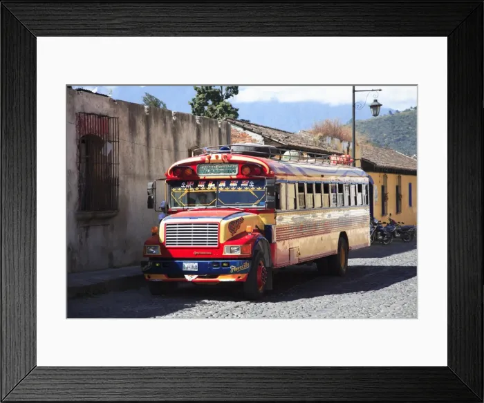 Framed Print : Public bus, Antigua, Guatemala, Central America Framed Print : Public bus, Antigua, Guatemala, Central America