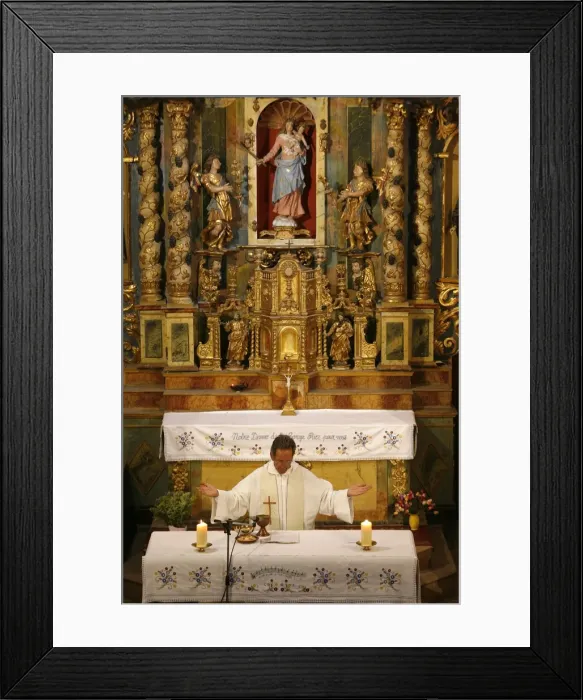 Framed Print : Catholic mass, Notre-Dame de la Gorge, Haute Savoie, France, Europe Framed Print : Catholic mass, Notre-Dame de la Gorge, Haute Savoie, France, Europe