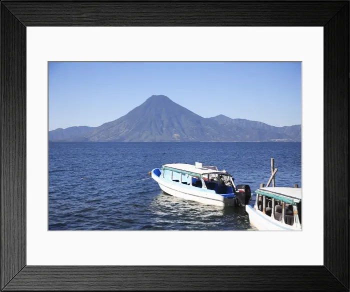 Framed Print : Volcano, Boats, Lake Atitlan, Guatemala, Central America Framed Print : Volcano, Boats, Lake Atitlan, Guatemala, Central America