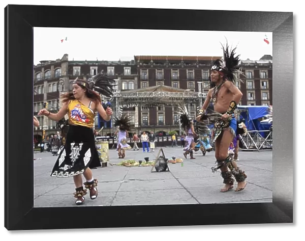 Aztec dancers, Zocalo, Plaza de la Constitucion, Mexico City, Mexico, North America
