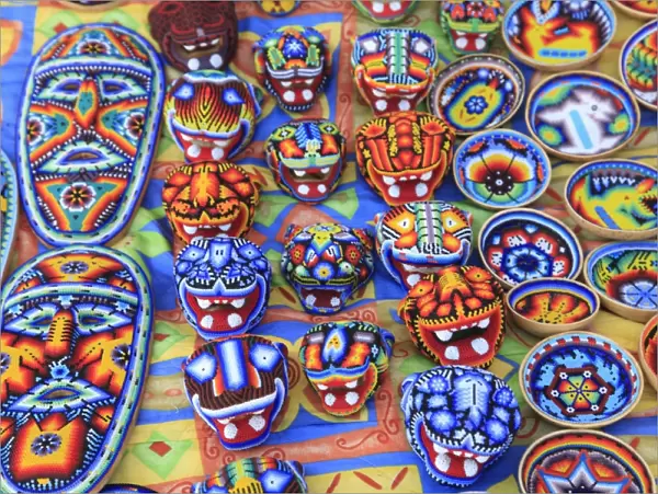 Huichol handicrafts in the market, Patzcuaro, Michoacan state, Mexico, North America