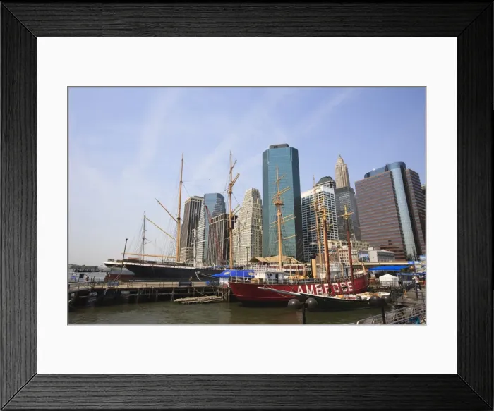 Framed Print : South Street Seaport and Lower Manhattan buildings, New York City, New York Framed Print : South Street Seaport and Lower Manhattan buildings, New York City, New York
