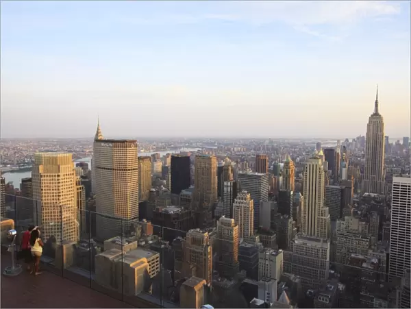 View from the top of the Rockefeller Center of Lower Manhattan and the Empire State Building