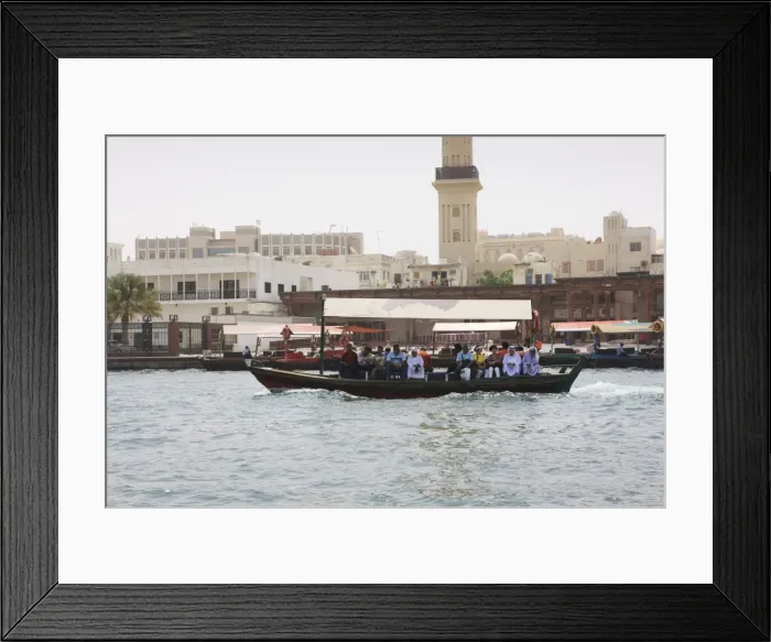 Framed Print : Abra water taxi crossing The Creek between Dur Dubai and Deira, Dubai, United Arab Emirates Framed Print : Abra water taxi crossing The Creek between Dur Dubai and Deira, Dubai, United Arab Emirates