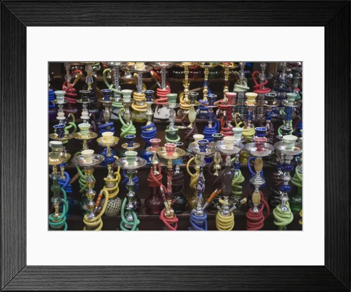 Framed Print : Hookah or hubble bubble pipes for sale in a souk, Dubai, United Arab Emirates Framed Print : Hookah or hubble bubble pipes for sale in a souk, Dubai, United Arab Emirates