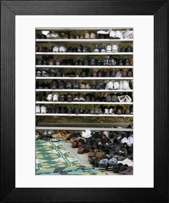 Framed Print : Shoes outside a mosque, Lyon, Rhone Alpes, France, Europe Framed Print : Shoes outside a mosque, Lyon, Rhone Alpes, France, Europe