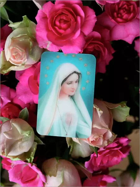 Picture of the Virgin Mary with roses, Paris, France, Europe