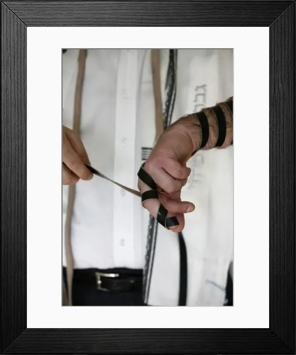 Framed Print : Rabbi putting on phylacteries, Paris, France, Europe Framed Print : Rabbi putting on phylacteries, Paris, France, Europe
