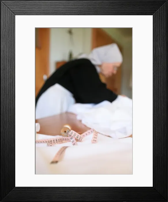 Framed Print : Benedictine nun making religious vestment, Urt, Pyrenees Atlantique, France, Europe Framed Print : Benedictine nun making religious vestment, Urt, Pyrenees Atlantique, France, Europe