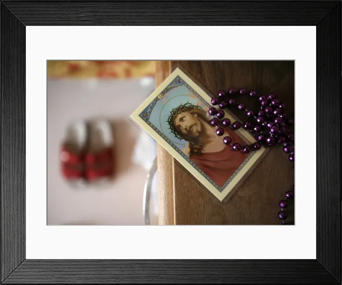 Framed Print : Religious paraphernalia in a bedroom, Chedde, Haute Savoie, France, Europe Framed Print : Religious paraphernalia in a bedroom, Chedde, Haute Savoie, France, Europe