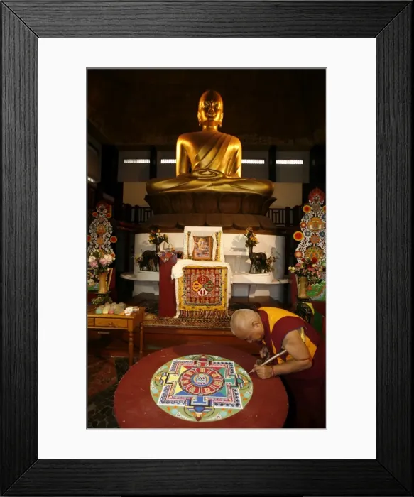 Framed Print : Buddhist monk drawing a mandala, Paris, Ile de France, France, Europe Framed Print : Buddhist monk drawing a mandala, Paris, Ile de France, France, Europe