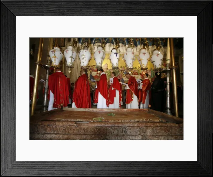 Framed Print : Catholic procession at the Stone of the Anointing, Church of the Holy Sepulchre