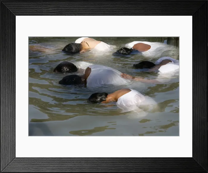 Framed Print : Christian pilgrims in Jordan River, Yardenit, Israel, Middle East Framed Print : Christian pilgrims in Jordan River, Yardenit, Israel, Middle East
