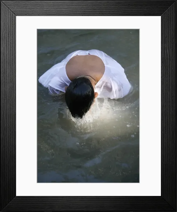 Framed Print : Christian pilgrim in Jordan River, Yardenit, Israel, Middle East Framed Print : Christian pilgrim in Jordan River, Yardenit, Israel, Middle East