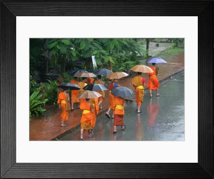Framed Print : Monks in the rain in Luang Prabang, Luang Prabang, Laos, Indochina, Southeast Asia, Asia Framed Print : Monks in the rain in Luang Prabang, Luang Prabang, Laos, Indochina, Southeast Asia, Asia