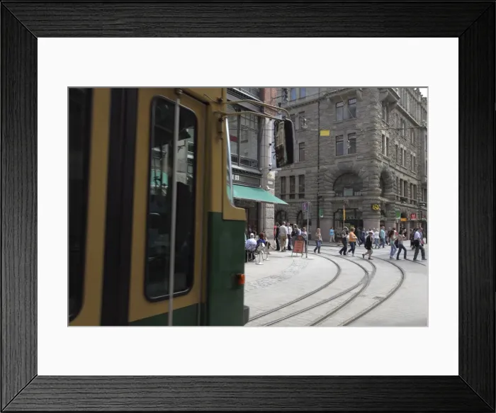 Framed Print : Tram and pedestrians, Mikaelsgaten, Mikonkatu Street, Helsinki, Finland Framed Print : Tram and pedestrians, Mikaelsgaten, Mikonkatu Street, Helsinki, Finland