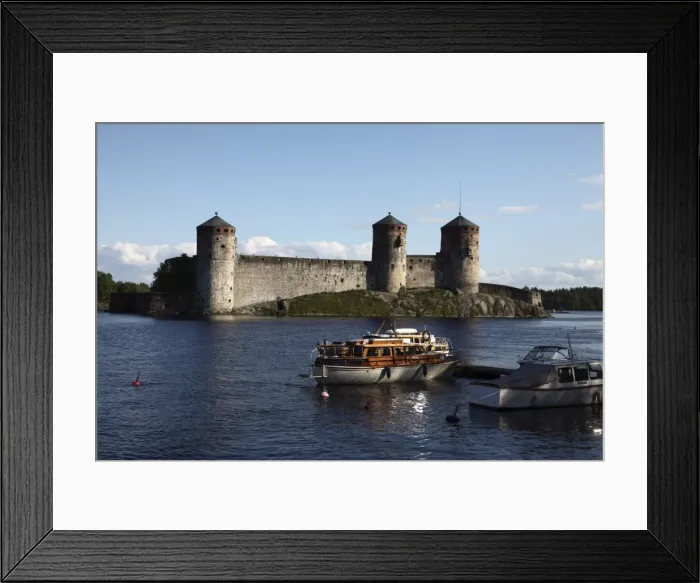 Framed Print : Boat moored in front of Olavinlinna Medieval Castle (St. Olafs Castle) Framed Print : Boat moored in front of Olavinlinna Medieval Castle (St. Olafs Castle)