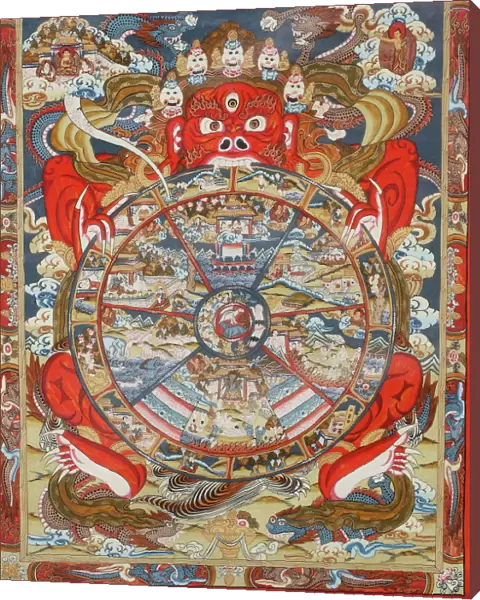 Wheel of life (wheel of Samsara), Kopan monastery, Bhaktapur, Nepal, Asia