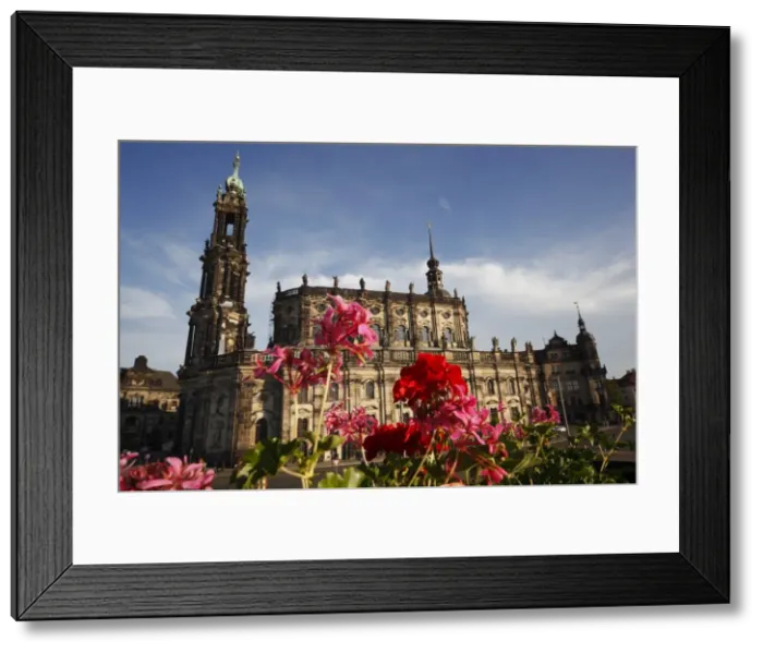 Framed Print : Geraniums in front of Hofkirche (St. Trinity Cathedral), Old Town, Dresden Framed Print : Geraniums in front of Hofkirche (St. Trinity Cathedral), Old Town, Dresden