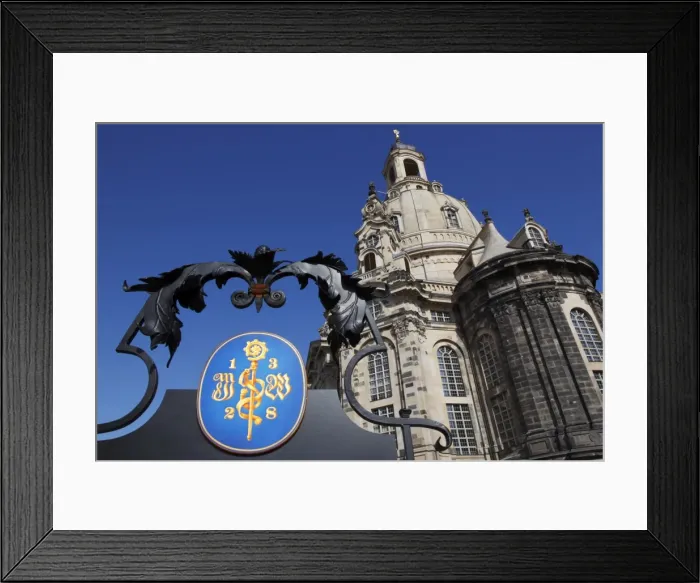 Framed Print : Decorated wrought iron sign and insignia, Frauenkirche (Church of Our Lady) Framed Print : Decorated wrought iron sign and insignia, Frauenkirche (Church of Our Lady)