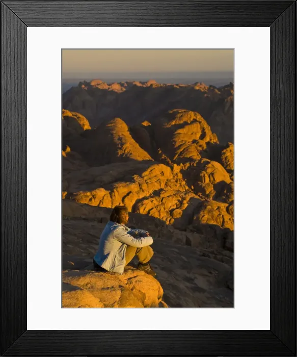 Framed Print : Tourist watching the sunrise on top of Mount Sinai, Egypt, North Africa, Africa Framed Print : Tourist watching the sunrise on top of Mount Sinai, Egypt, North Africa, Africa