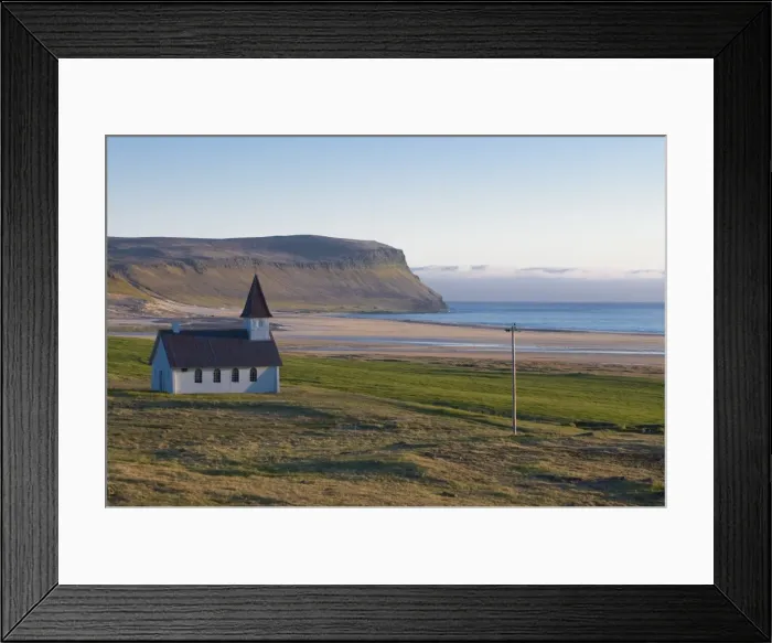 Framed Print : Lonely church at Breidavik, the Westfjords, Iceland, Polar Regions Framed Print : Lonely church at Breidavik, the Westfjords, Iceland, Polar Regions
