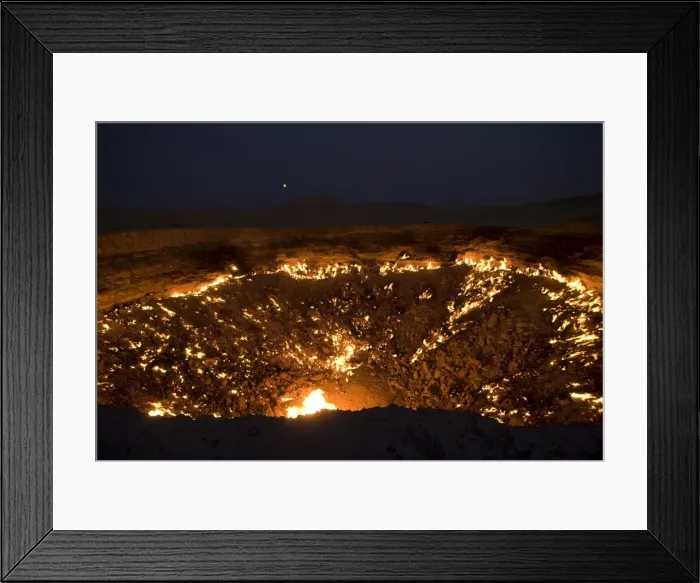 Framed Print : The Darvaza Gas Crater in the Karakol desert, Turkmenistan, Central Asia, Asia Framed Print : The Darvaza Gas Crater in the Karakol desert, Turkmenistan, Central Asia, Asia