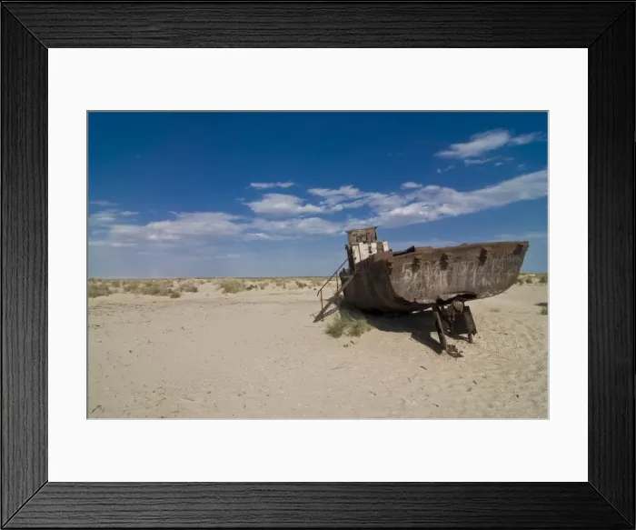 Framed Print : Old rusty shipwrecks in the former Aral Sea, Moynaq, Uzbekistan, Central Asia Framed Print : Old rusty shipwrecks in the former Aral Sea, Moynaq, Uzbekistan, Central Asia