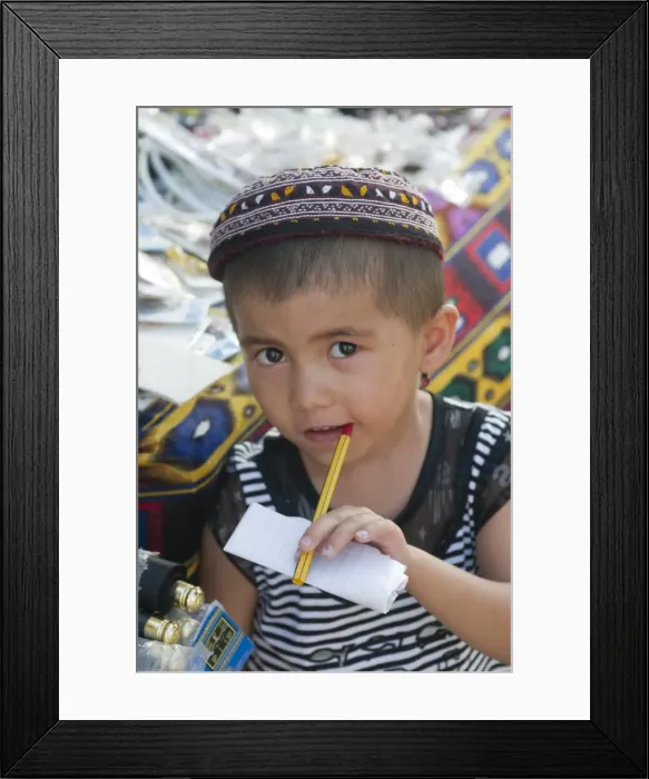 Framed Print : Young boy with pen in his mouth, Khiva, Uzbekistan, Central Asia, Asia Framed Print : Young boy with pen in his mouth, Khiva, Uzbekistan, Central Asia, Asia