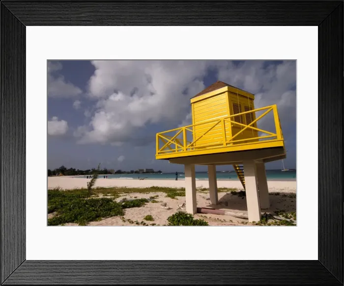 Framed Print : A little yellow beach lookout or viewpoint, Bridgetown, Barbados, West Indies Framed Print : A little yellow beach lookout or viewpoint, Bridgetown, Barbados, West Indies