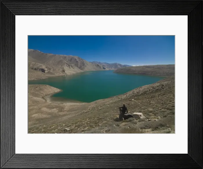 Framed Print : Tourist at the Yashil Kul lake, The Pamirs, Tajikistan, Central Asia Framed Print : Tourist at the Yashil Kul lake, The Pamirs, Tajikistan, Central Asia