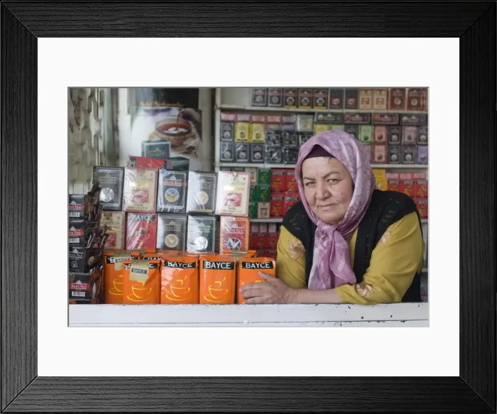 Framed Print : Kyrgyz woman selling tea, Osh, Kyrgyzstan, Central Asia, Asia Framed Print : Kyrgyz woman selling tea, Osh, Kyrgyzstan, Central Asia, Asia
