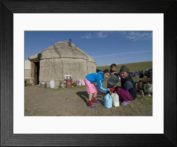 Framed Print : Family in front of their yurt, Song Kul, Kyrgyzstan, Central Asia, Asia Framed Print : Family in front of their yurt, Song Kul, Kyrgyzstan, Central Asia, Asia